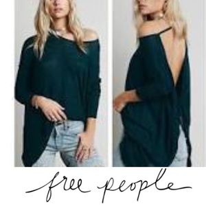 Free People open back twist sweater in dark teal